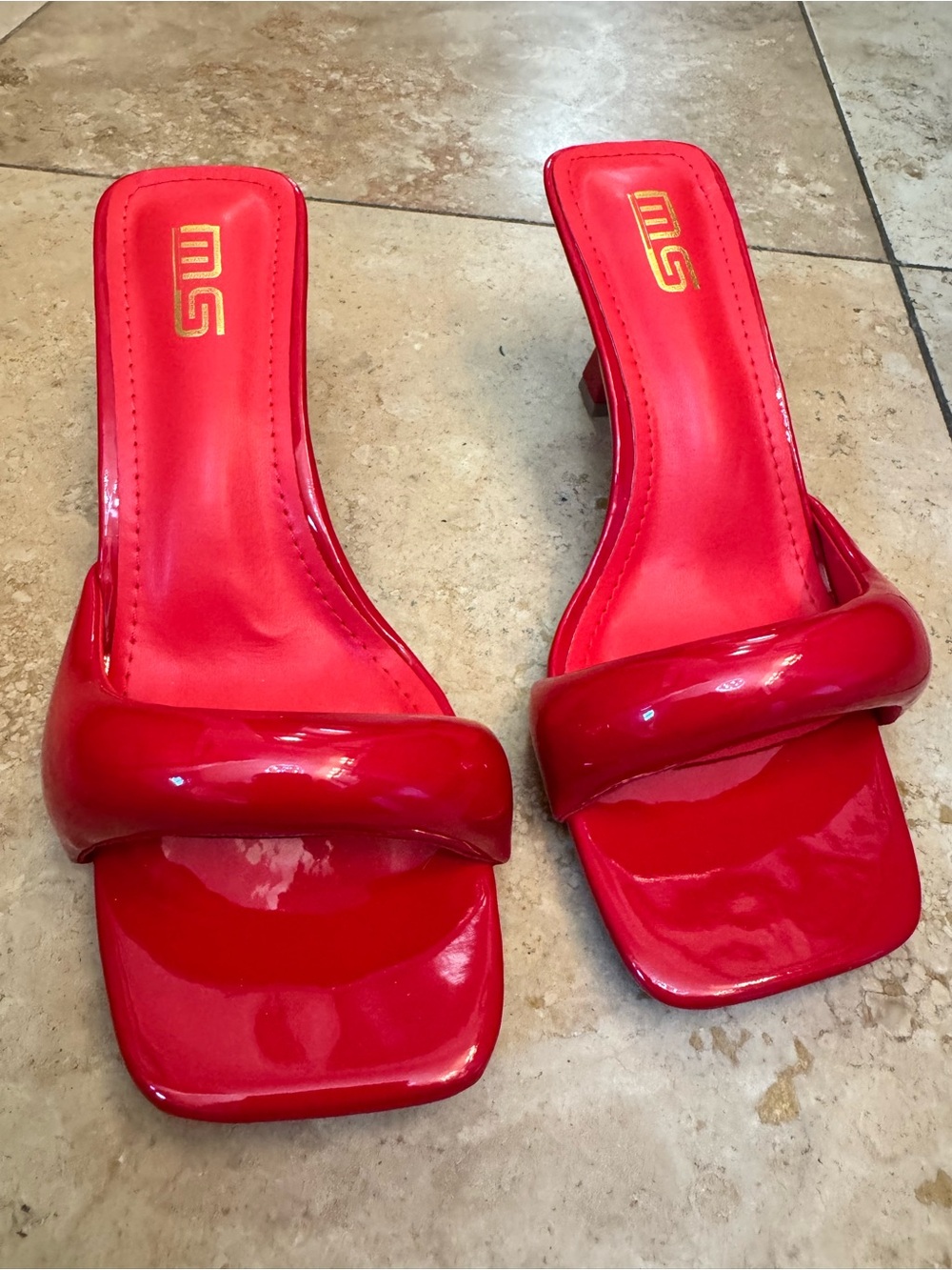 Red Patent Slide Sandals for Women